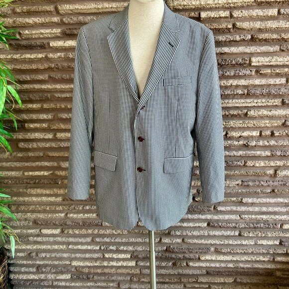 Orvis Men's Blue Gingham Check 3 Button Sport Coat Blazer Size 46R - Picture 2 of 12